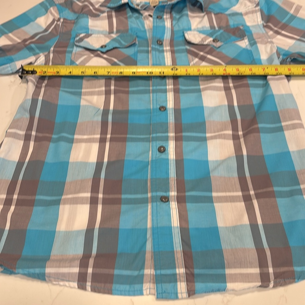 Blue and Brown Casual Button Down Shirt with Plaid Design - Picture 4 of 5